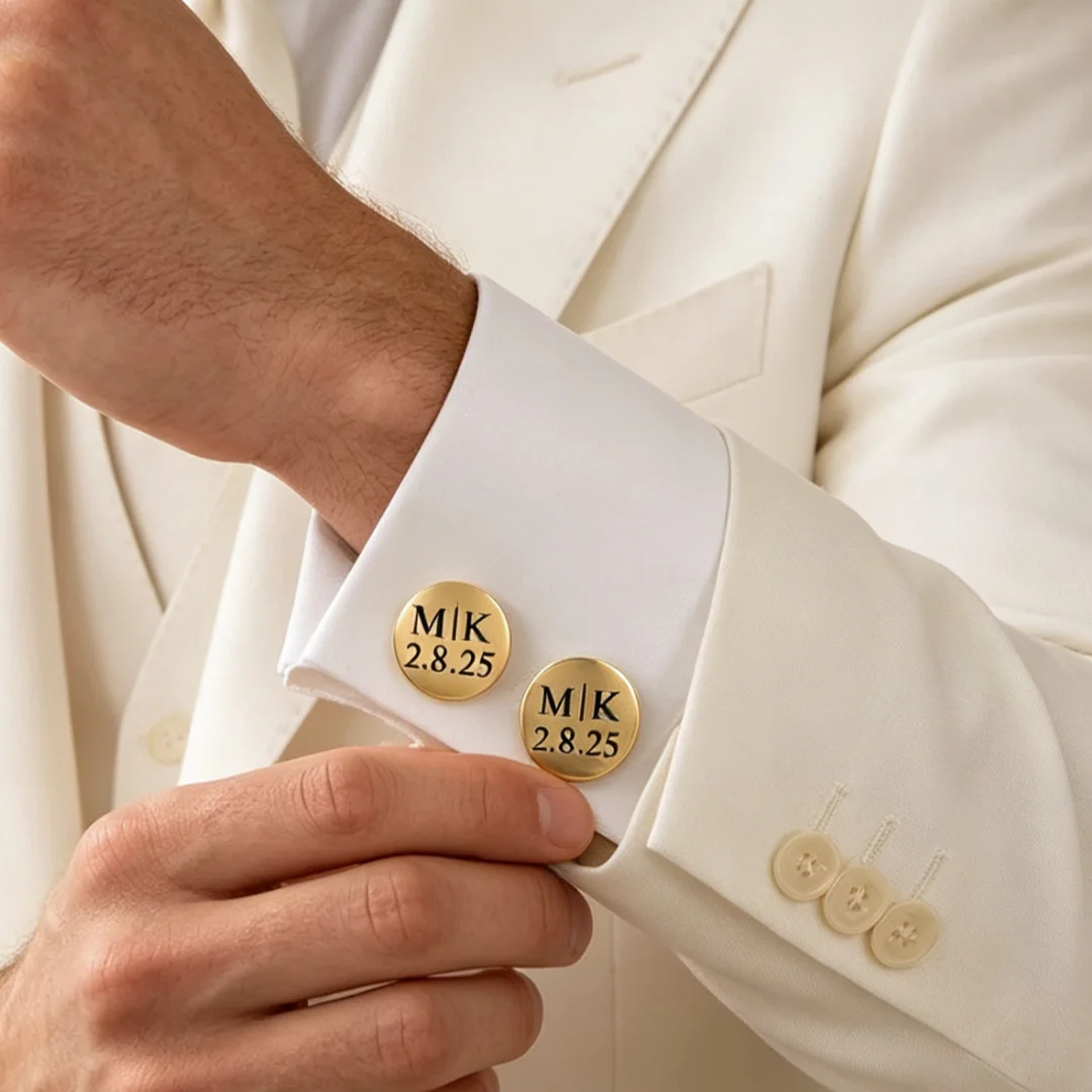 Custom Date Stainless Steel Engraved Monogram Cufflinks for Men - Wedding Groom Valentine's Day Anniversary Personalized Gift