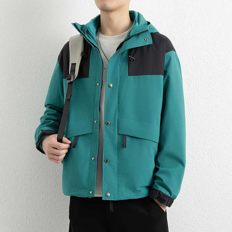 

GIOIOMen's Jacket，Spring and Autumn Color Block Hooded Non-Iron Easy Clean Loose Casual Men's Jacket
