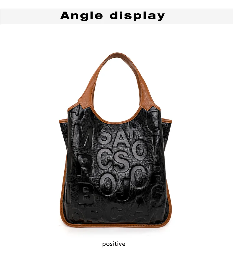 Aidrani Damen-Handtasche mit großer Kapazität, Leder, Rindsleder, Farbblock-Design, Aufschrift, Aufbewahrungstasche, Damen-Tragetasche mit Reißverschluss – Detail 8