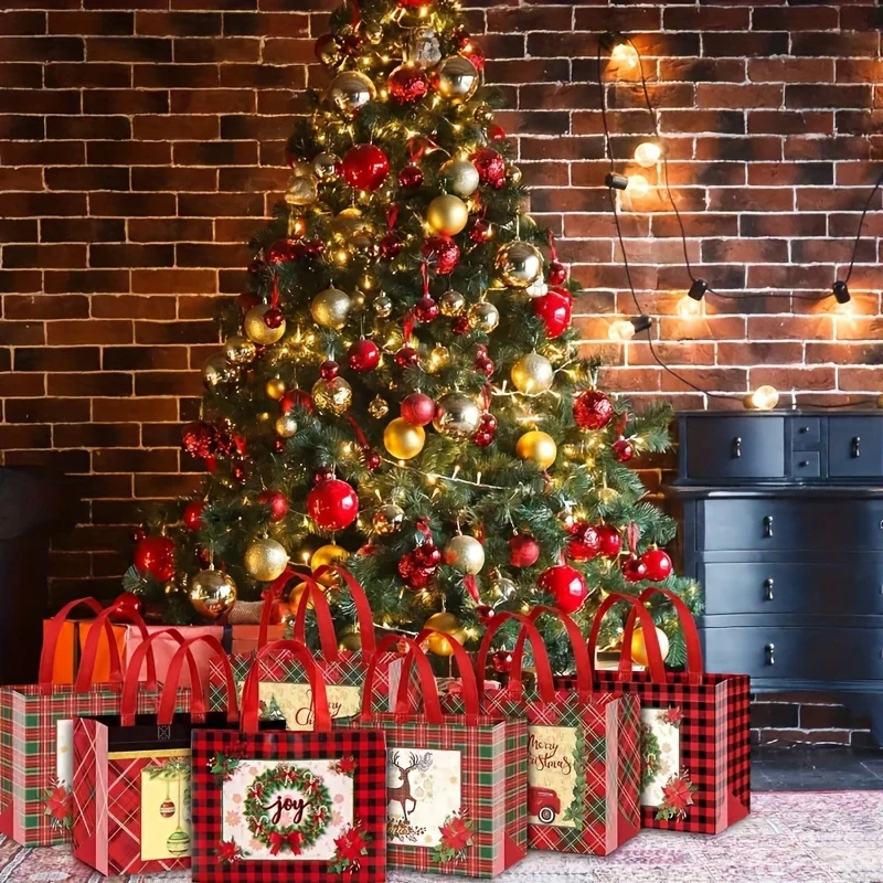 أكياس هدايا عيد الميلاد، أكياس حمل عيد الميلاد مع مقابض، أكياس تسوق غير منسوجة قابلة لإعادة الاستخدام لتغليف هدايا عيد الميلاد وحفلات العطلات #3