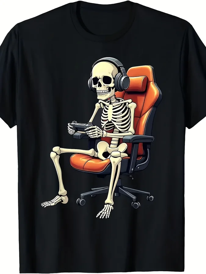 Unisex Vintage Gaming Theme T-Shirt - Soft Breathable Short Sleeve Shirt with Controller and Dark Gamer Print - Machine Washable
