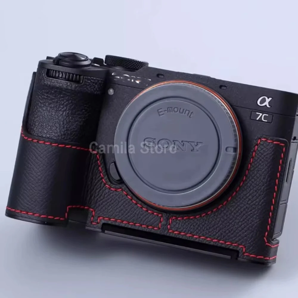 Photo Camera Genuine leather cowhide Bag Body BOX Case For SONY A7C2 A7CR A7CII hand grip Quick Release Plate Base Arca-Swiss