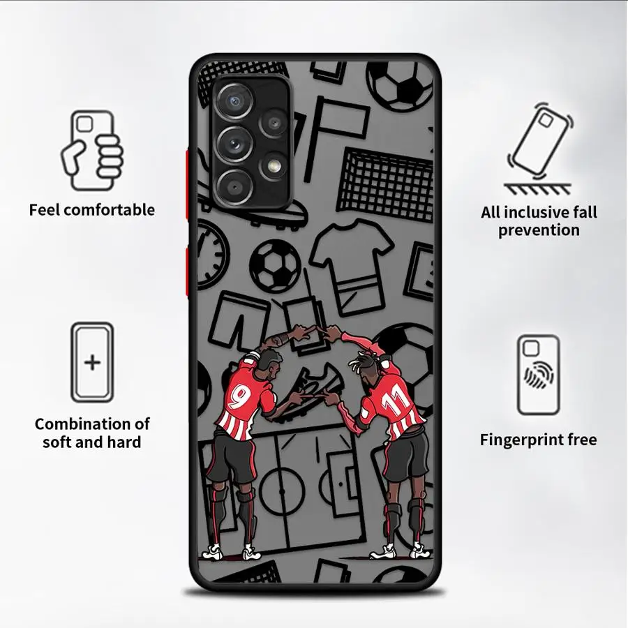 حافظة بحافة سوداء لهاتف سامسونج جالاكسي A35 A36 A25 A26 A73 A53 A24 A34 A54 A21s A52 A56 A22 كرة قدم رياضية كارتونية