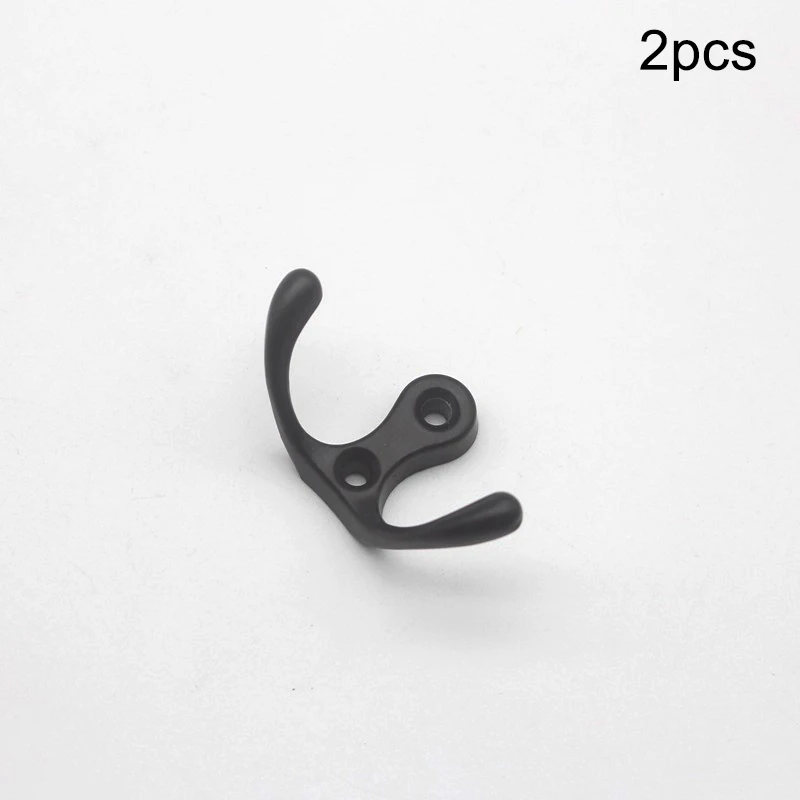 2sets Alloy 2-Heads Hooks w/screw Horn Shape Polished Black White Red Bronze Gold Hanger Wall Mount Coat Hat Towel Mask Robe Key