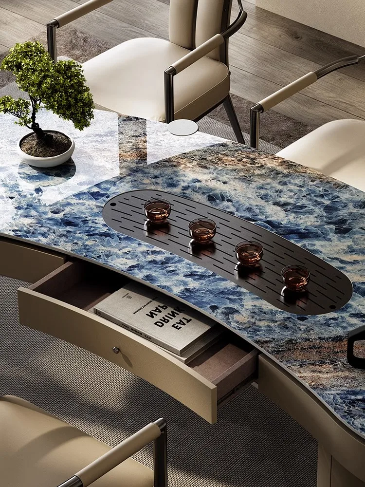 Rock slab tea table automatic water integrated villa home office large slab tea table advanced