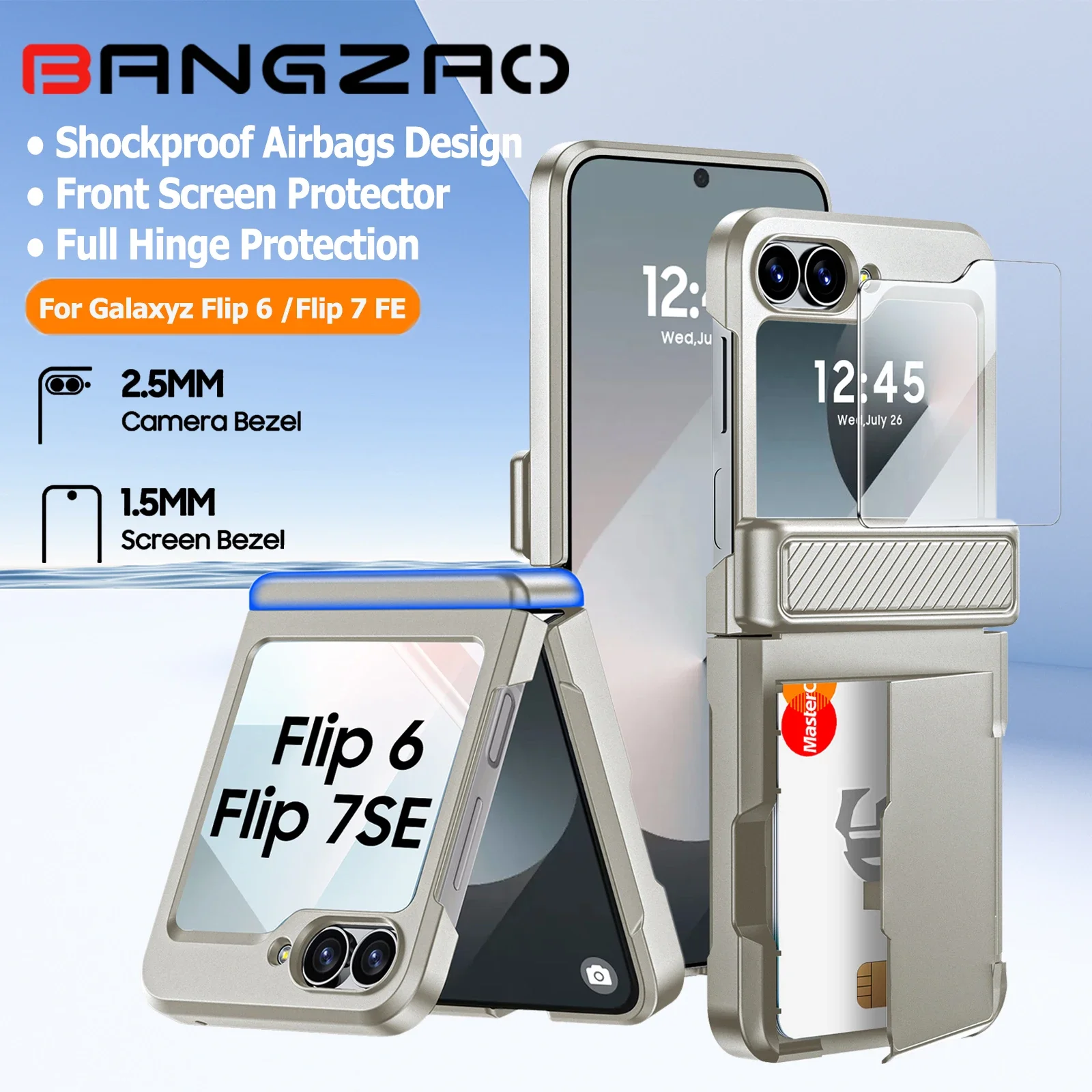 

Роскошный дизайн кошелька с держателем для карт со встроенной защитной пленкой для экрана, противоударный прочный чехол для Galaxy Z Flip 6/7/7 FE-Titanium