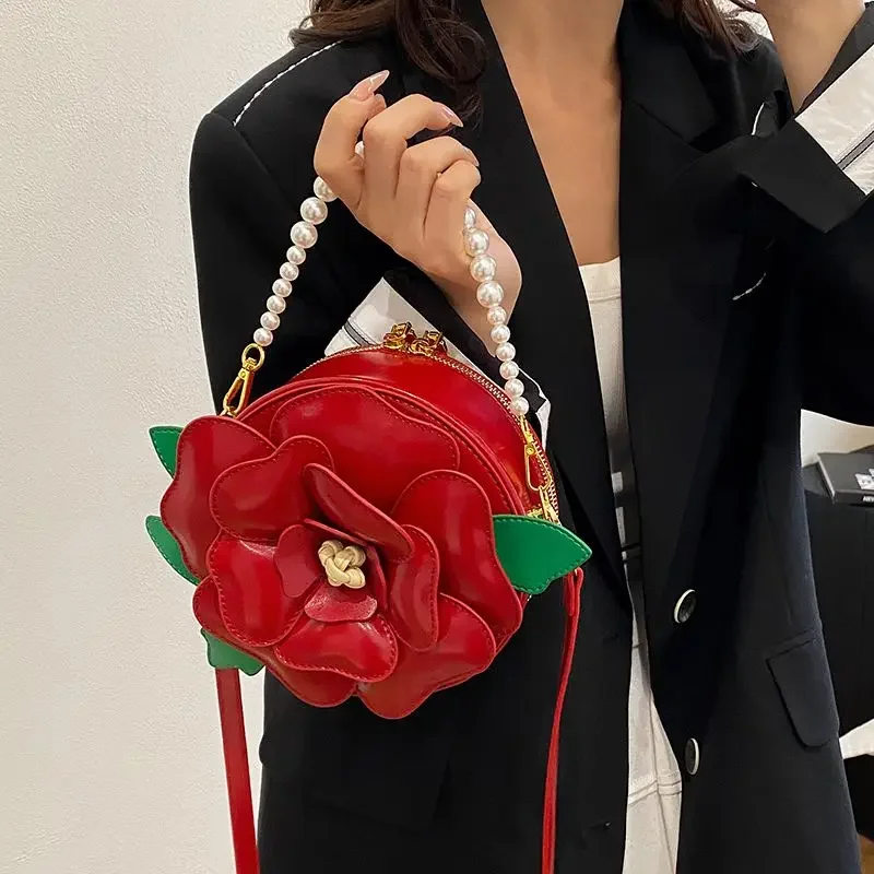 

Sweet Small Bags 2025 New Niche Pearl Petal Bag Round Flower Single Shoulder Crossbody Handbag