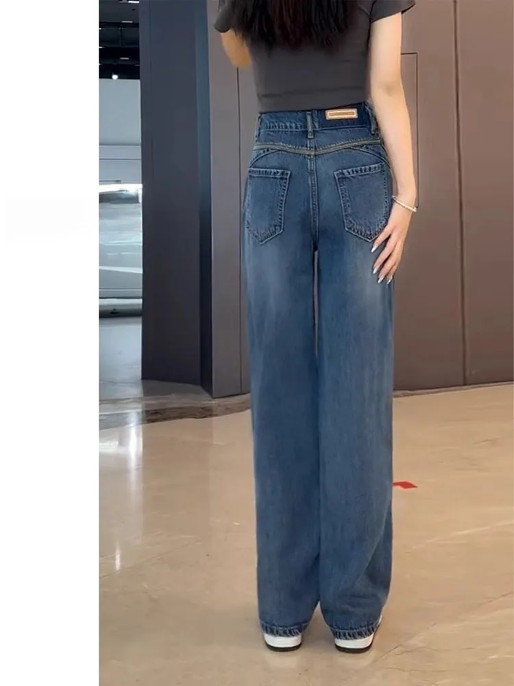 Loose Wide Leg Denim Jeans Women's Thin Ice Silk Loose Straight Leg Pants Autumn New Arrival Durable High Waist Long Pants