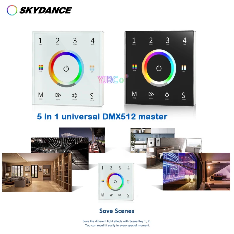 Enkele Kleur Dimmer Schakelaar Cct/Rgb/Rgbw/Rgbct 5 In 1 Led Lamp Controller 4 Zones Universele Dmx512 Master 110V-220V Touch Panel