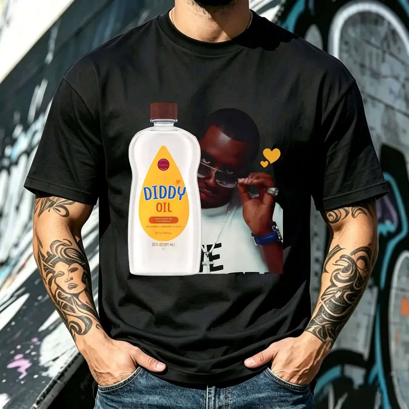 washed T Shirt Diddy Baby Oil Party Freak OFF  vintage Washed Stretched Unisex Versatile Slightly streetwear homme