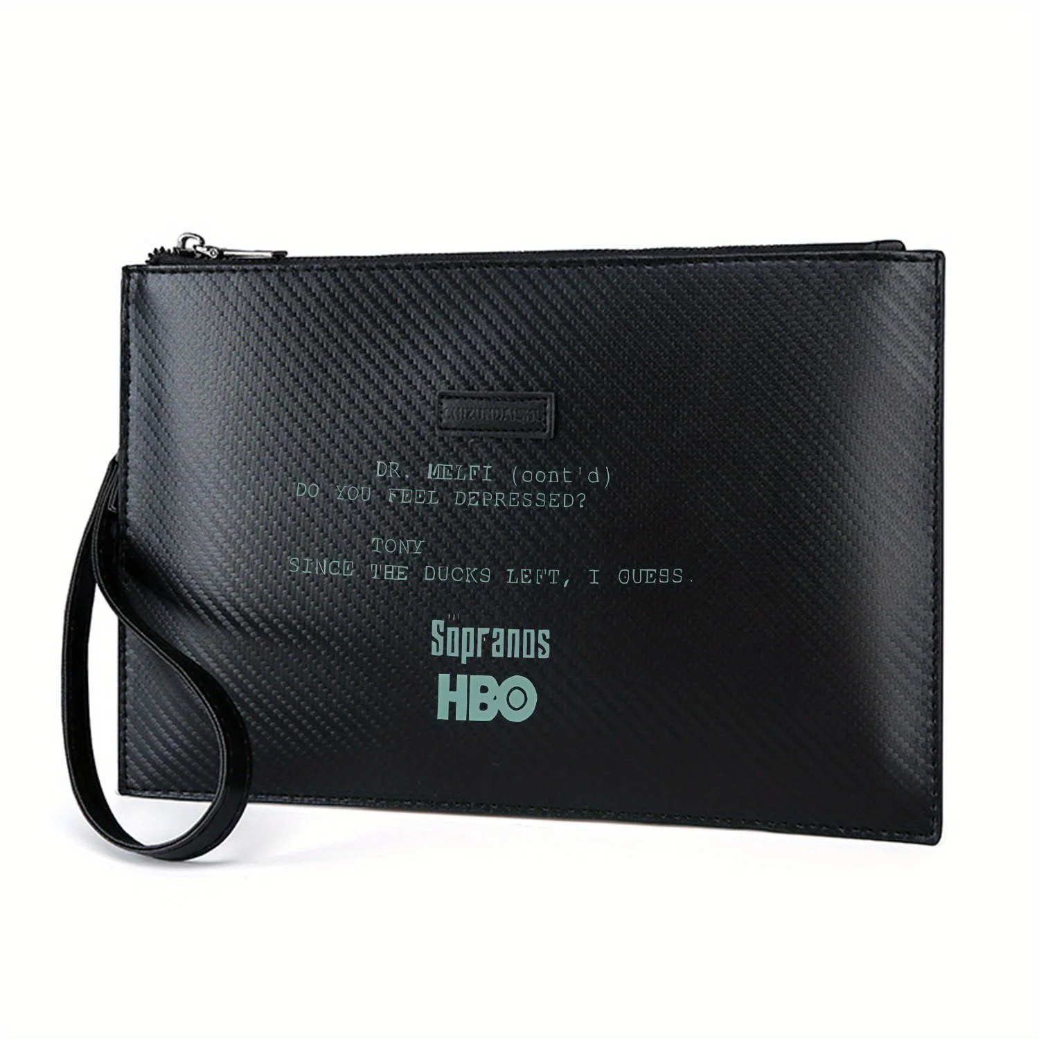 Text: The Sopranos und HBO Elegante bedruckte PU-Herrenhandtasche, modisch und praktisch für den täglichen Transport