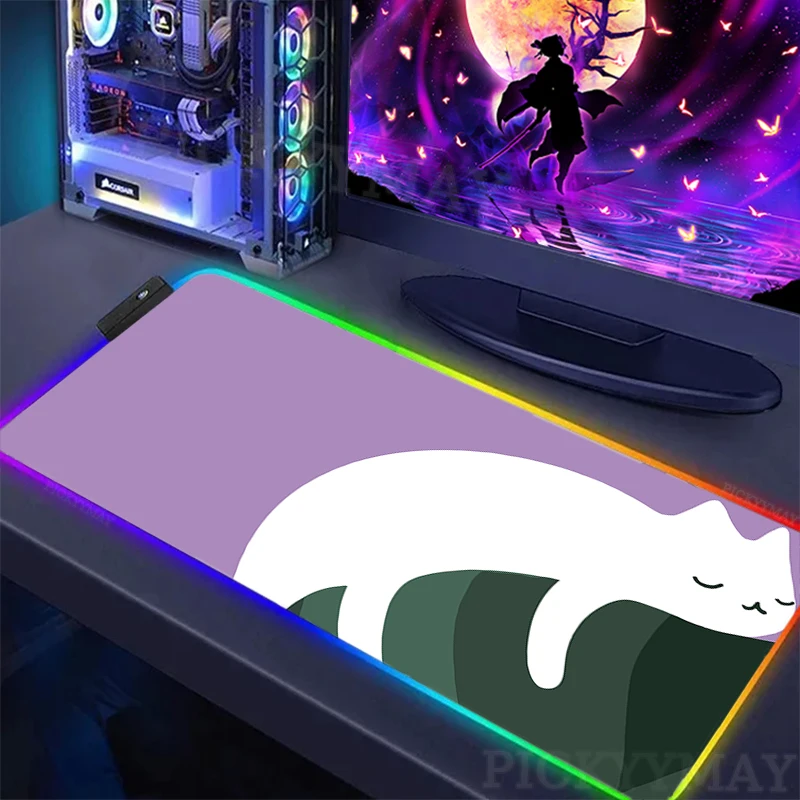 

Cat Large RGB Mouse Pad Gaming Mousepad LED Cute Mouse Mat Gamer Mousepads Computer Desk Pads RGB Keyboard Mats XXL