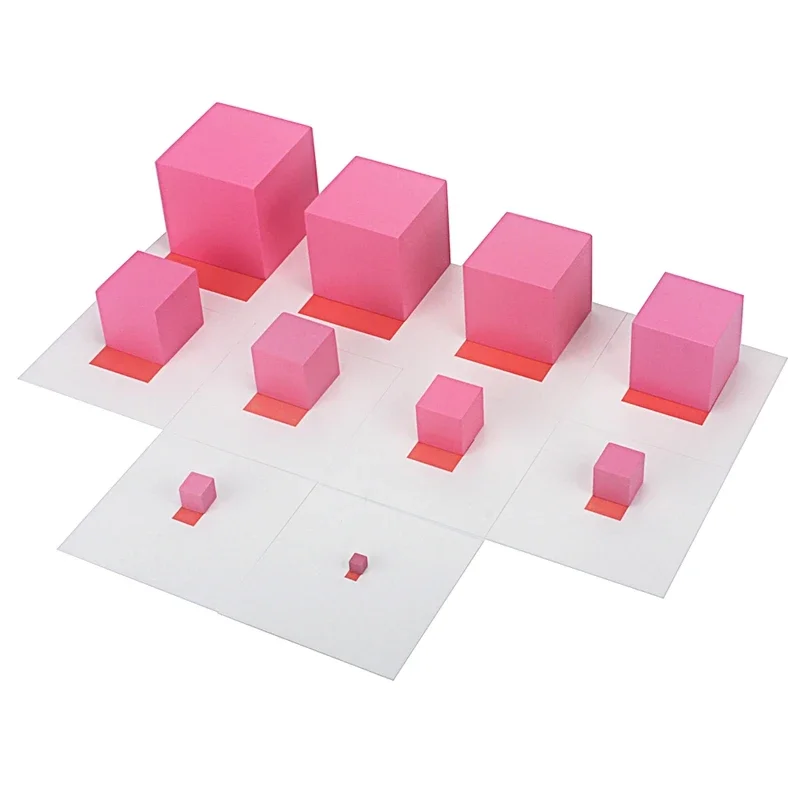 Montessori Materials Pink Tower with 10Pcs Stand Cards 0.7-7CM Early Childhood Education Preschool Kids Toys Brinquedos Juguetes