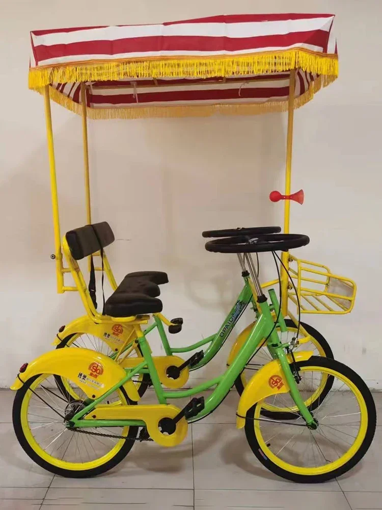 Hot SalesDouble Bicycle Couple Riding Parent-Child Travel Sightseeing Four-Wheel Scenic Spot Greenway Rental