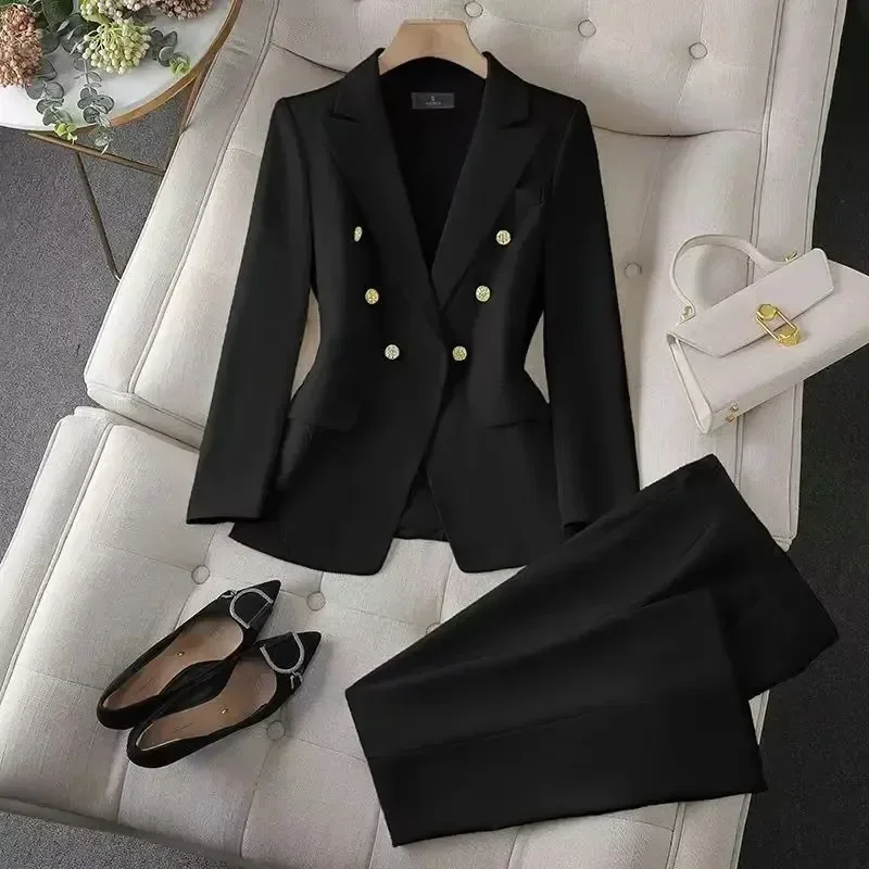 High Quality Women Pant Suit Rose Red Pink White New Fashion Formal Ladies Jacket And Trouser Business Office 2 Piece Blazer Set