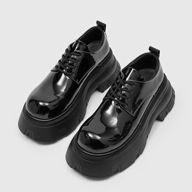 

Men Casual Thick-soled Derby Shoes Black New Retro Laced Style Versatile Fashionable Leather Shoes Sizes 38-46 Men Shoes