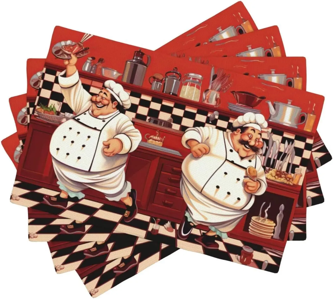 Kitchen Chef Table Placemats Set of 4 Abstract Funny Chef Kitchen Cook Chef with Gourmet Theme Indoor Outdoor Table Placemat