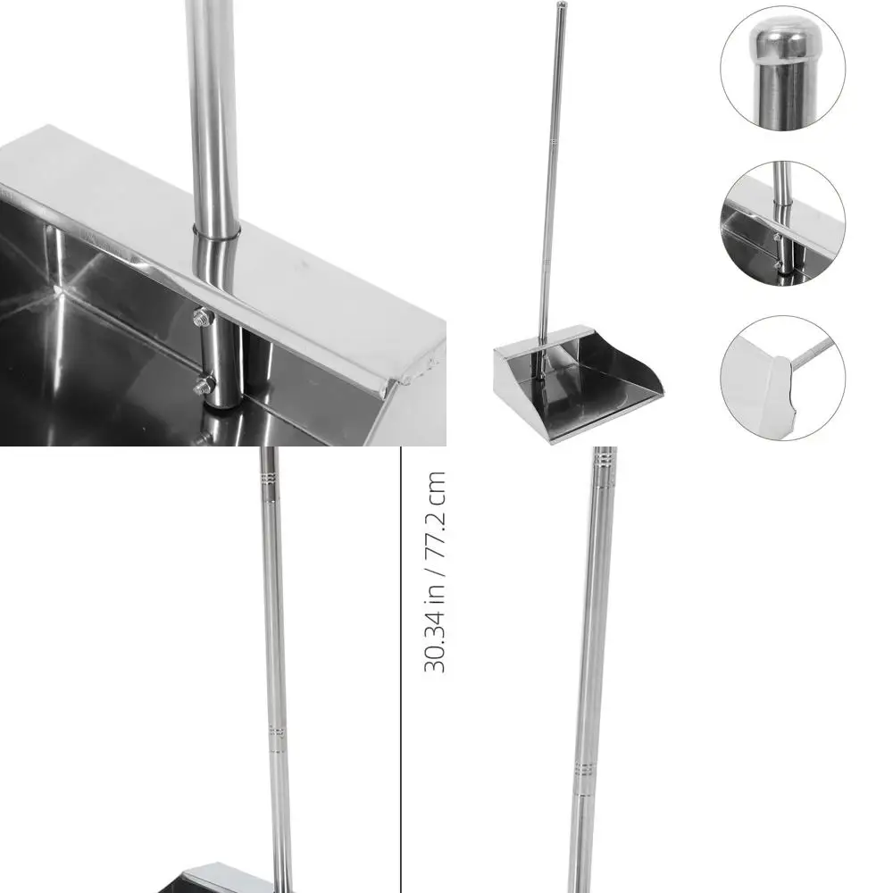 

Upright Stainless Steel Dustpan with Handle for Indoor and Outdoor Use