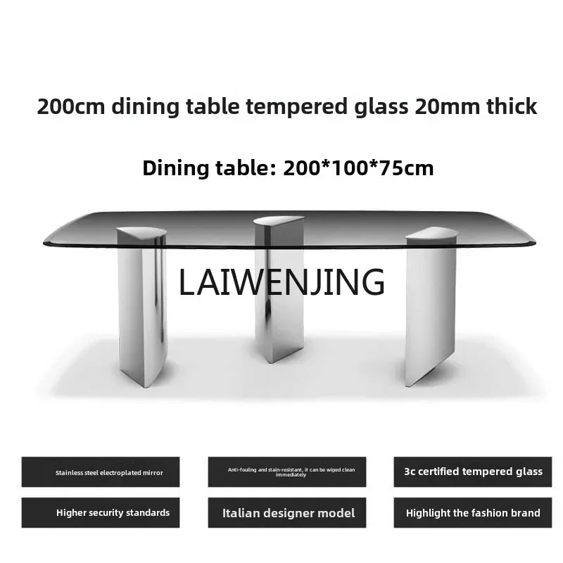 LYN tempered glass suspended dining table small apartment stainless steel light luxury rectangular dining table and chairs