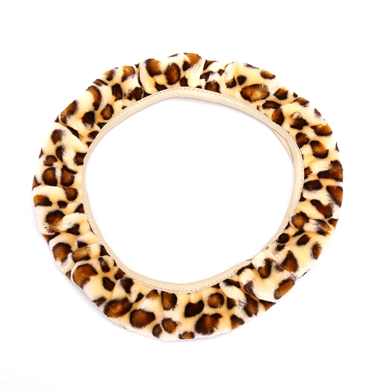 3 teile/satz Leopard Fluff Plüsch Lenkrad abdeckung Winter Autozubehör – Detail 5