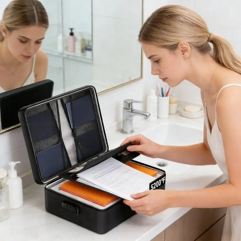 

Огнестойкий водонепроницаемый ящик для хранения документов с кодовым замком, большие внутренние органайзеры для файлов, 14 для