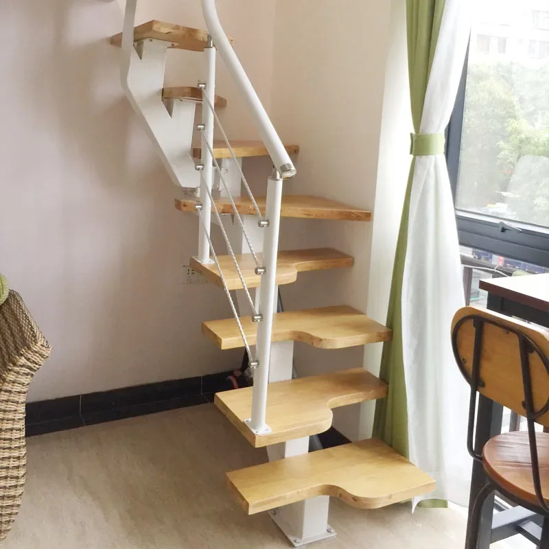 Integral staircase, small apartment revolving loft, steel wood staircase, custom staircase