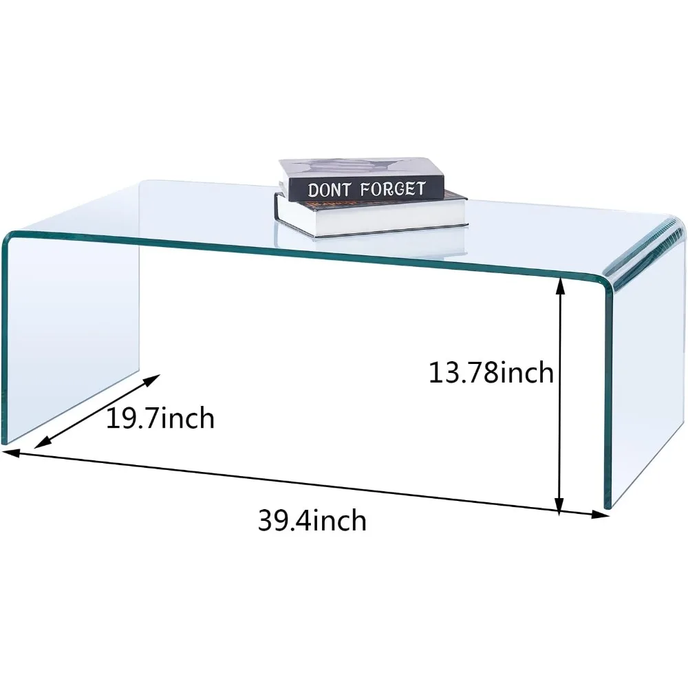 طاولة قهوة زجاجية، طاولة قهوة شفافة حديثة لغرفة المعيشة، طاولات نهاية أريكة شلال صغيرة مستطيلة من الزجاج المقسى 39.4 بوصة × #3