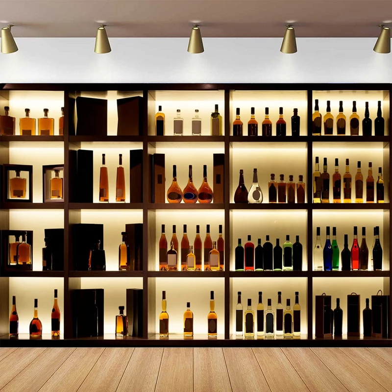 

Luxury Bar Photography Backdrop Cafe Restaurant Pub Bar Alcohol Bottles Whiskey Wine Shelf Background Urban Club Nightlife Party