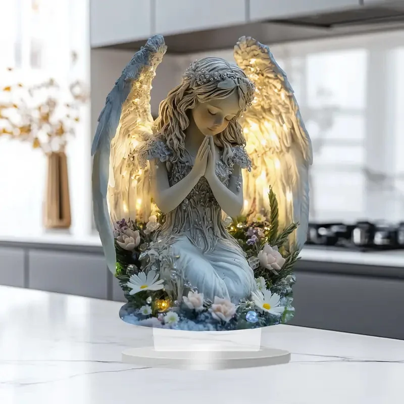 Radiant Praying Angel Desktop Statue Warm Home Office Cafe Decorative Gift Aesthetic Angel Figurine for Peaceful Ambiance