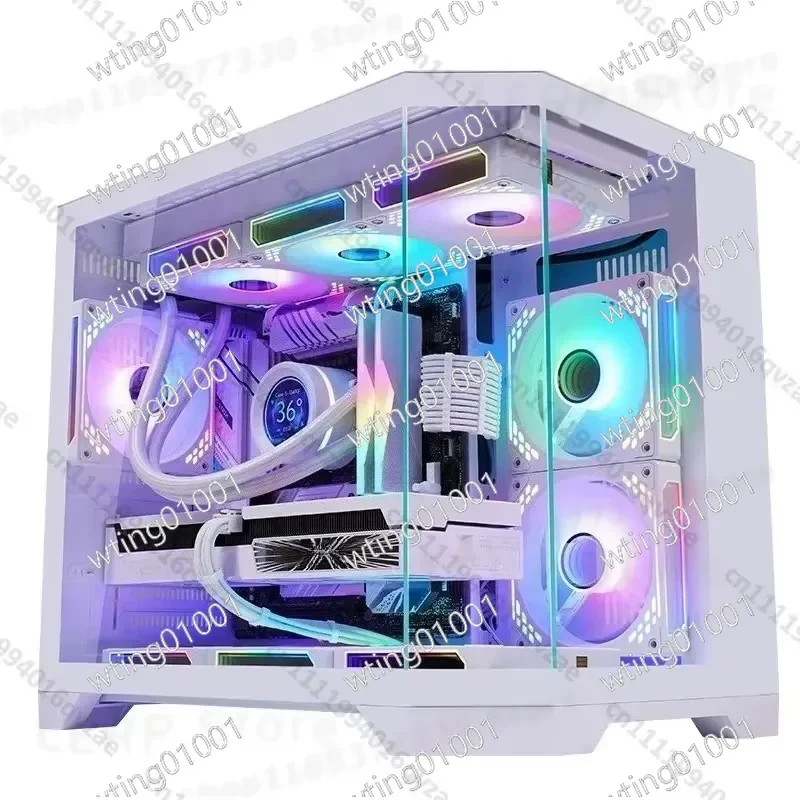 for White PC Case M-ATX ITX Motherboard Support 360mm AIO Liquid Cooling Panoramic Glass Aquarium Style Desktop Chassis
