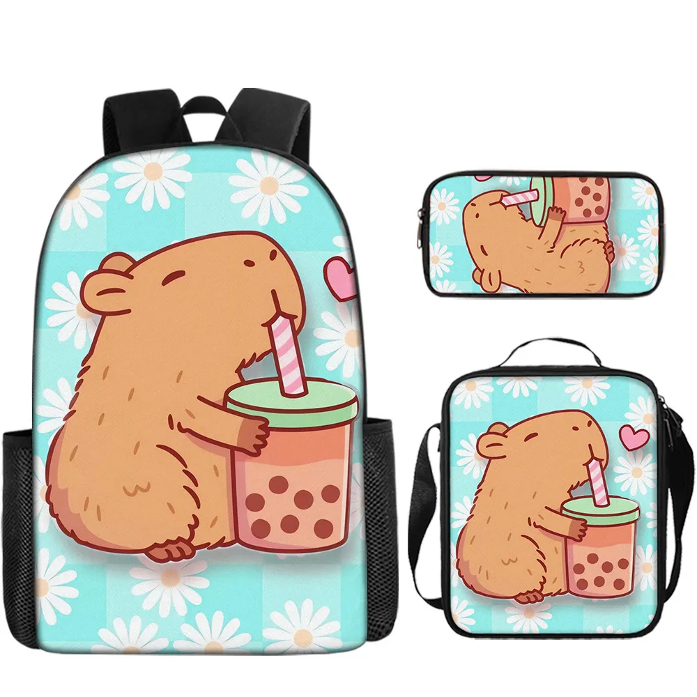 Classic Popular Funny Novelty capybara 3D Printed 3pcs/Set pupil School Bags Laptop Daypack Backpack Lunch bag Pencil Case