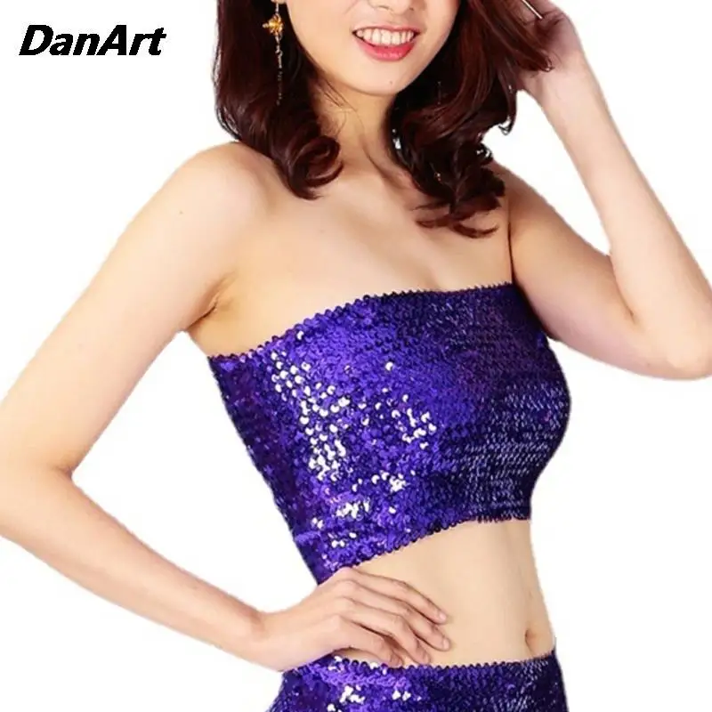 New Elastic Wrap Chest Bra Stage Performance Party Club Wear Versatile Solid Color Shiny Ladies Modern Dance Top Accessories