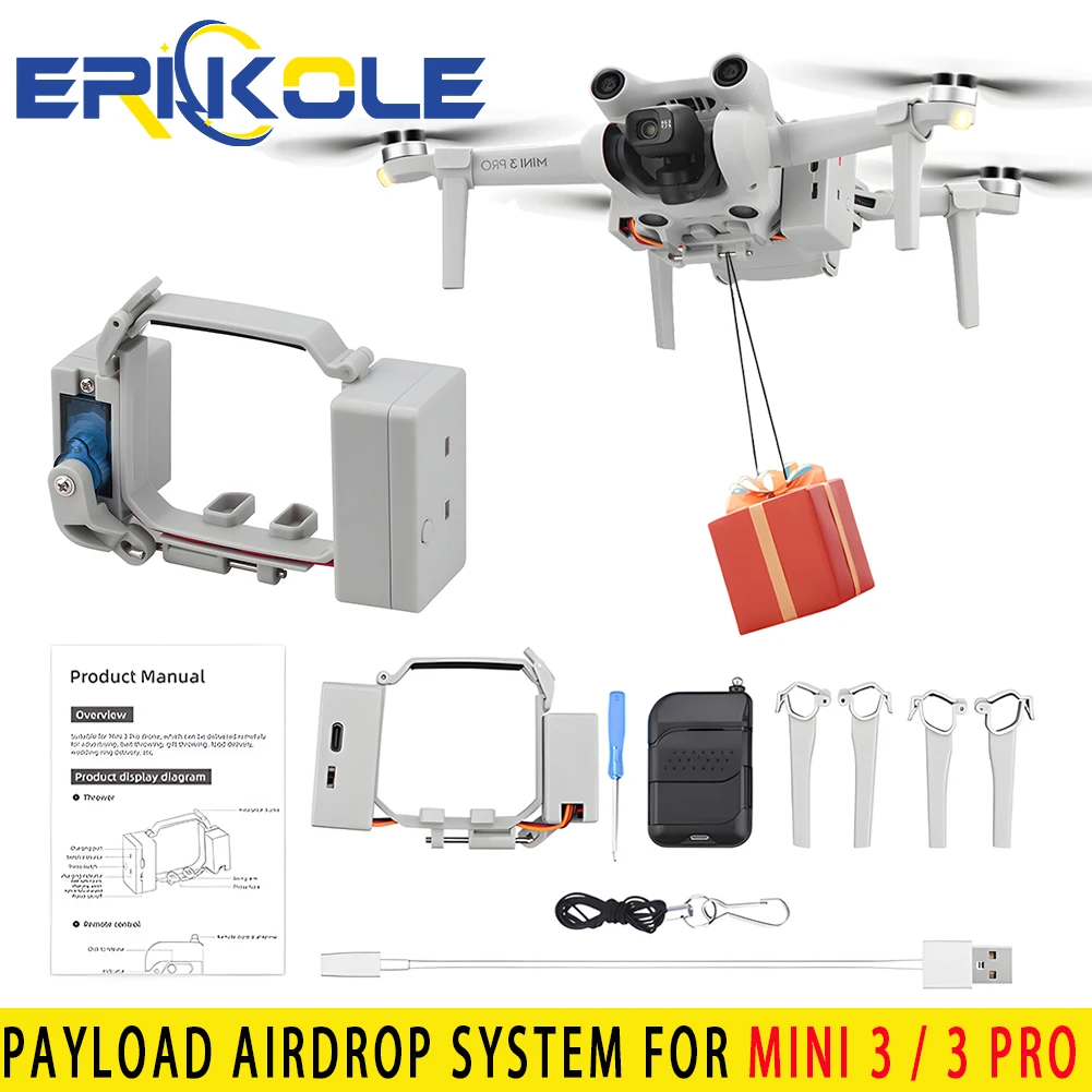 

Drone Airdrop System for Mini 3 Pro, Payload Delivery Transport Drop Release Device Accessories for DJI Mini 3 / Mini 3 Pro