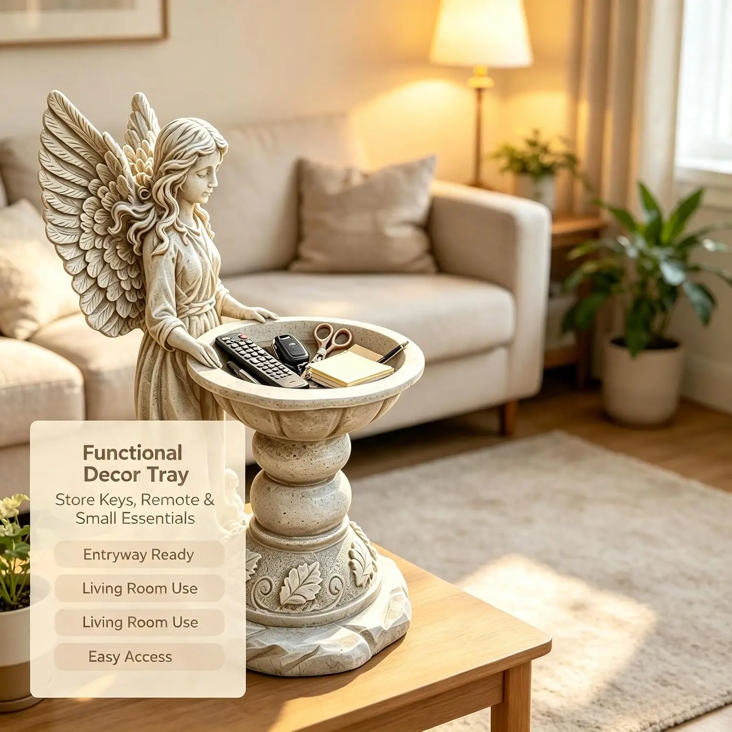 Angel Statue Bird Bath Cherub Figurine Bird Feeder Outdoor Garden