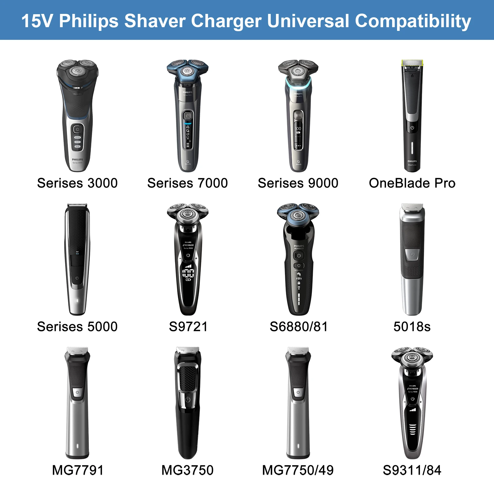 15V UK EU US Shaver Charger Cord For Philips Series 3000 7000 9000 5000/OneBlade Pro/S6680 MG7791 MG3750 MG7750 S9311 power cord - view 3