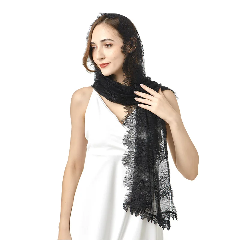 

White Bridal Lace Vintage Scarf Headcloth Muslim Headcloth Long Style