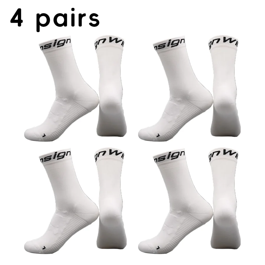 4 pairs Solid color breathable and quick drying cycling socks for road and mountain cycling sports