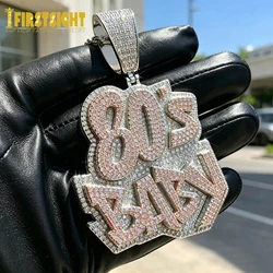 Iced Out Bling CZ Letters 80'S BABY Pendant Necklace Two Tone Color Zircon Alphabet Charm Men's Women Hip Hop Jewelry New