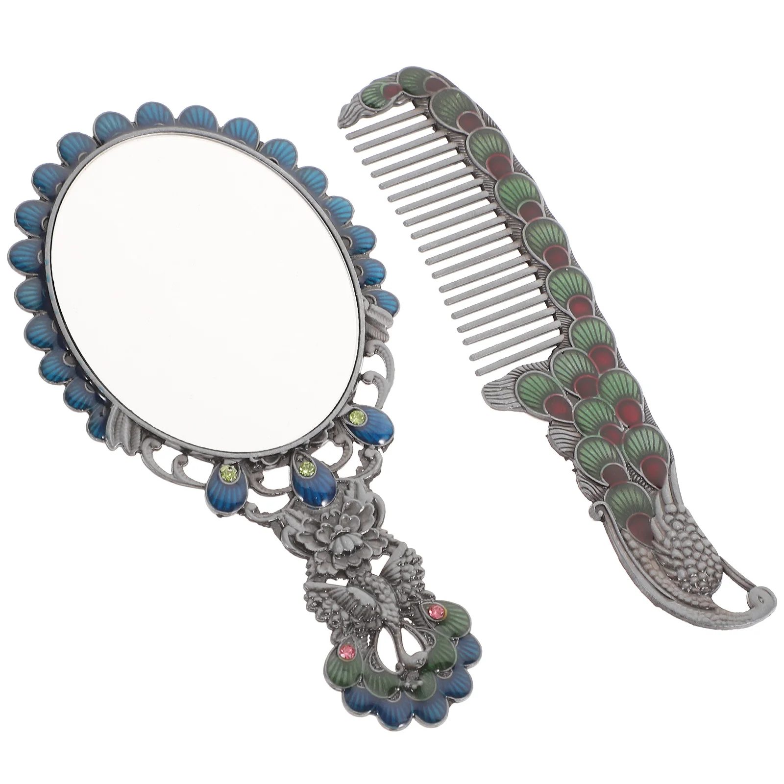 Set da 2 specchi e pettini vintage eleganti, specchio per trucco portatile, superficie riflettente ad alta definizione, ideale per l'uso quotidiano in viaggio