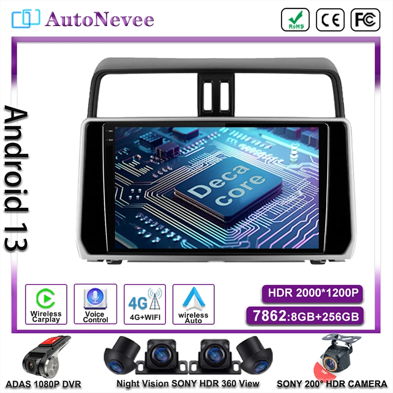 

Auto Android For Toyota Land Cruiser Prado 150 2017-2018 Car Radio Player Navigation Stereo Screen Head Unit DVD NO 2DIN Carplay