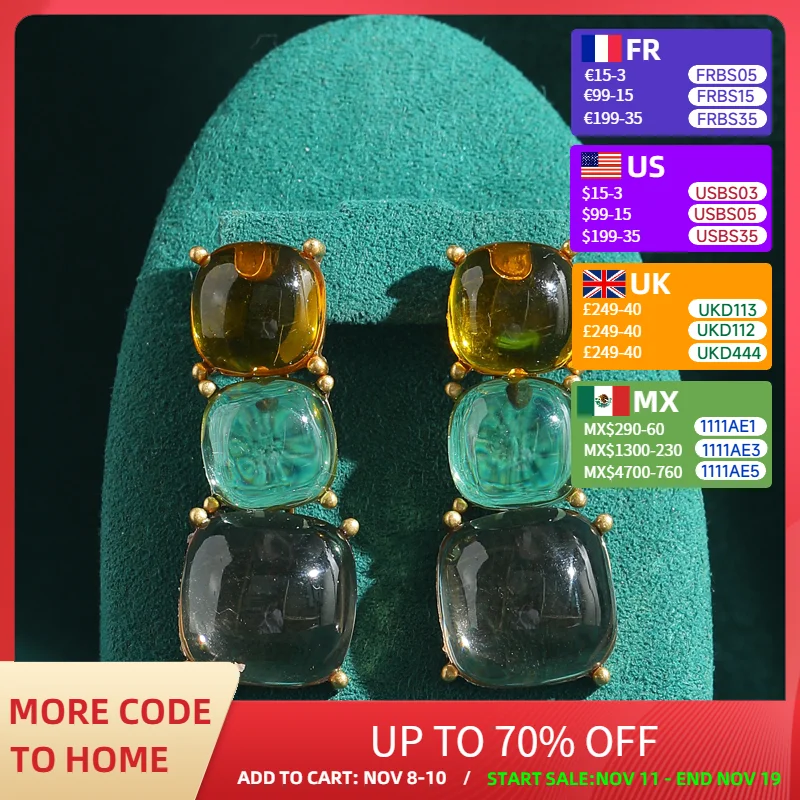 

Vintage Transparent Colored Natural Glass Square Earrings Drop For Woman Accessories Bohemian Luxury Quality Jewelry 2025 New