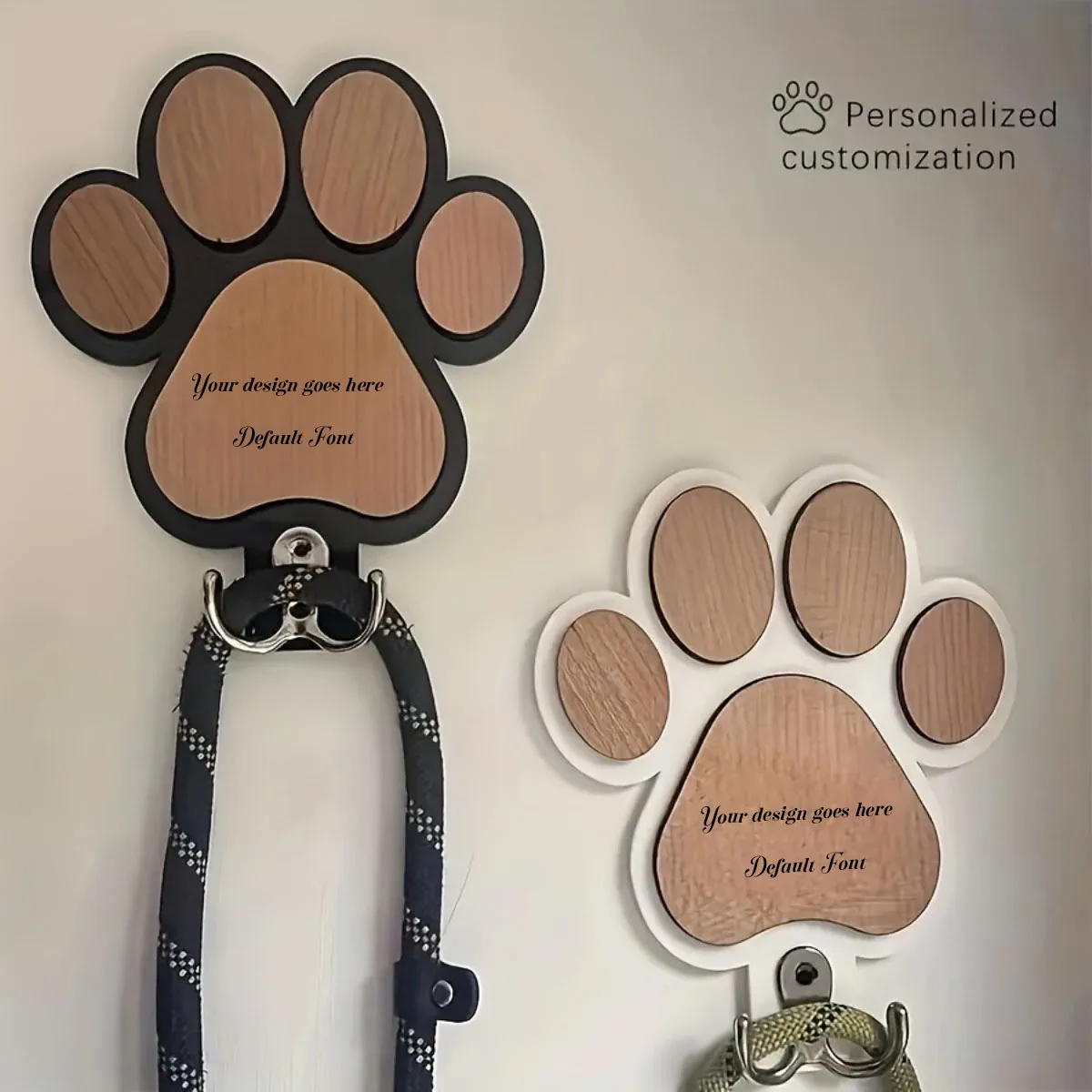 Personalized Wooden Dog Leash Hook, Perfect for Hanging Collars and Coats. This Stylish Wall Hook Makes an Excellent Commemorati