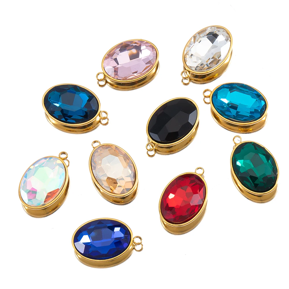 

5Pcs Stainless Steel Oval Crystal Glass Rhinestone Beads Charms Pendants For Jewelry Making DIY Bracelet Necklace Accessories