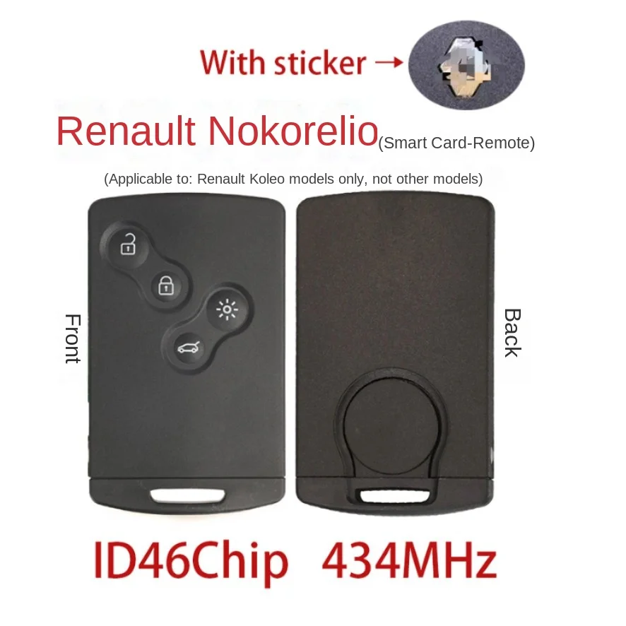 

Для Renault Clio IV Captur 2009 2010 2011 2012 2013 2014 2015 2017 4A Chip 433Mhz Keyless Smart Card Key 285971998R