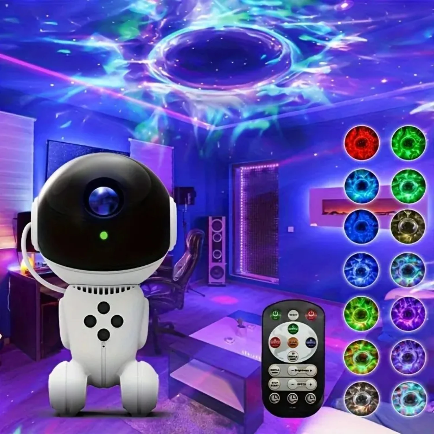 Projector Starry Night Light, Space Black Hole Robot Starry Night Projector with Remote Control, Dimmable,  Game Room