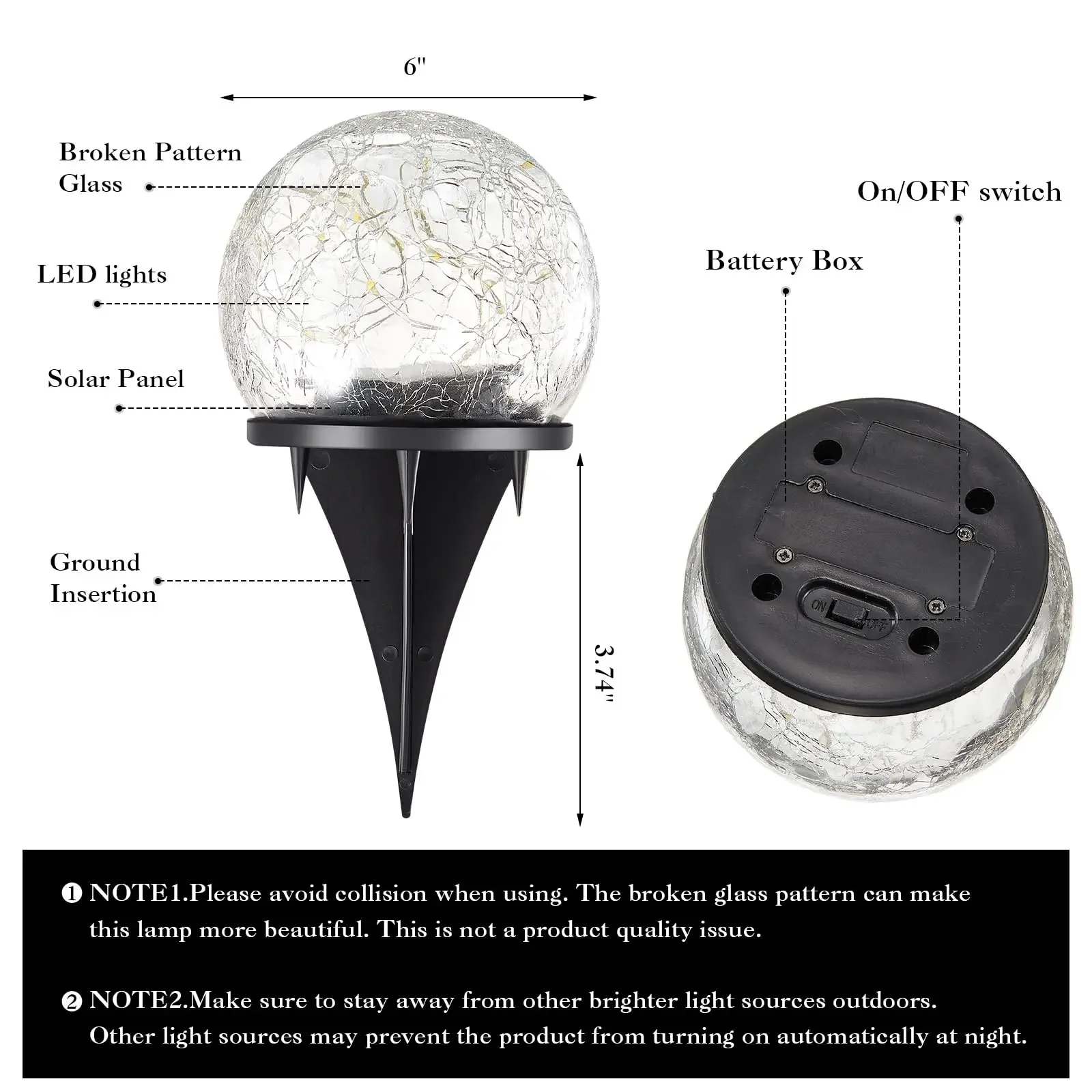 Solar Lights Outdoor Garden Globe Light Cracked Glass Ball Led Solar Light Decorative Solar Ball Garden Decor for Backyard Lawn