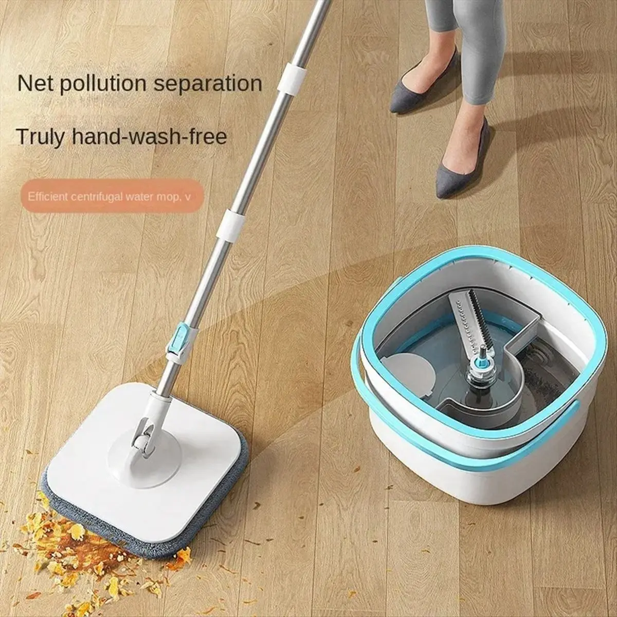 A08I 360° Microfiber Mop with Self-Washing & Drying Bucket, No-Hand Wash, Efficient Household Cleaning Tool