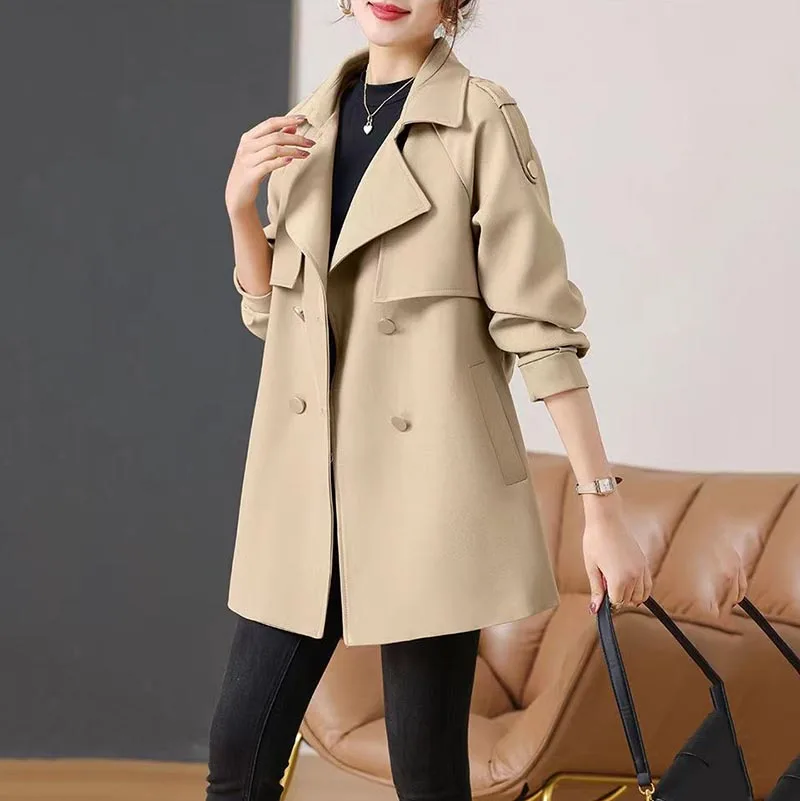 2026 New Spring Autumn Windbreaker Medium length Fashionable Temperament Versatile Popular British Coat Women's Double Buckle