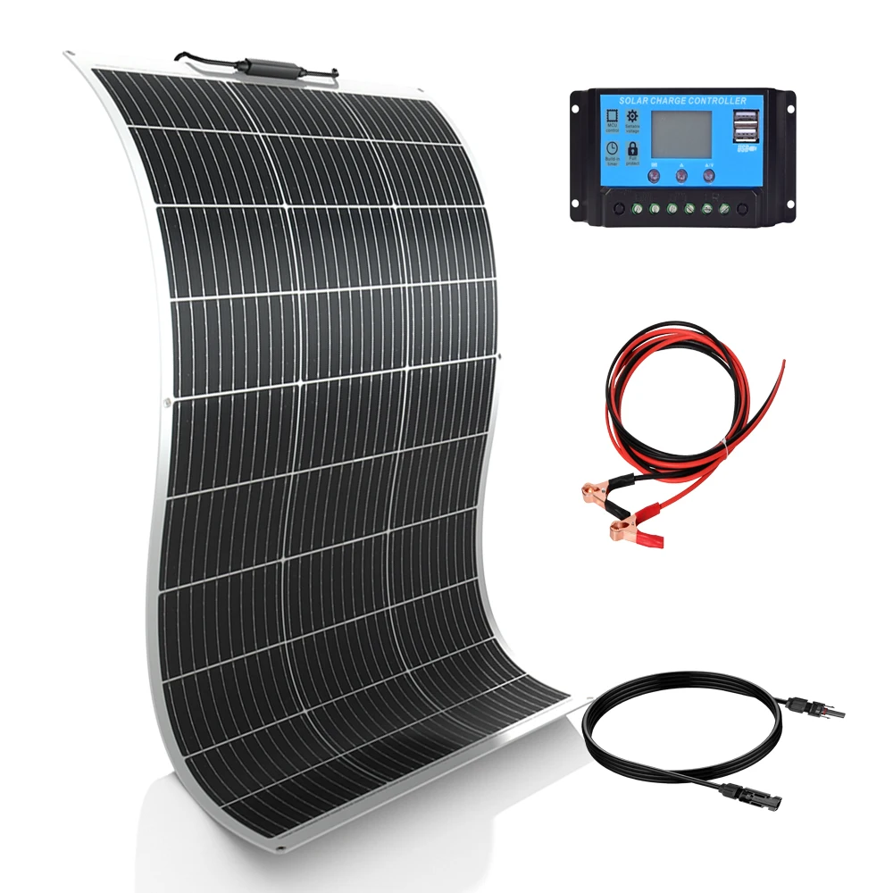 12V Solar Panel Starter Kit 200W 100W ,100 Watt Mono Solar Panel, PWM Charger Controller Cables for RV Camper Other Off Grid