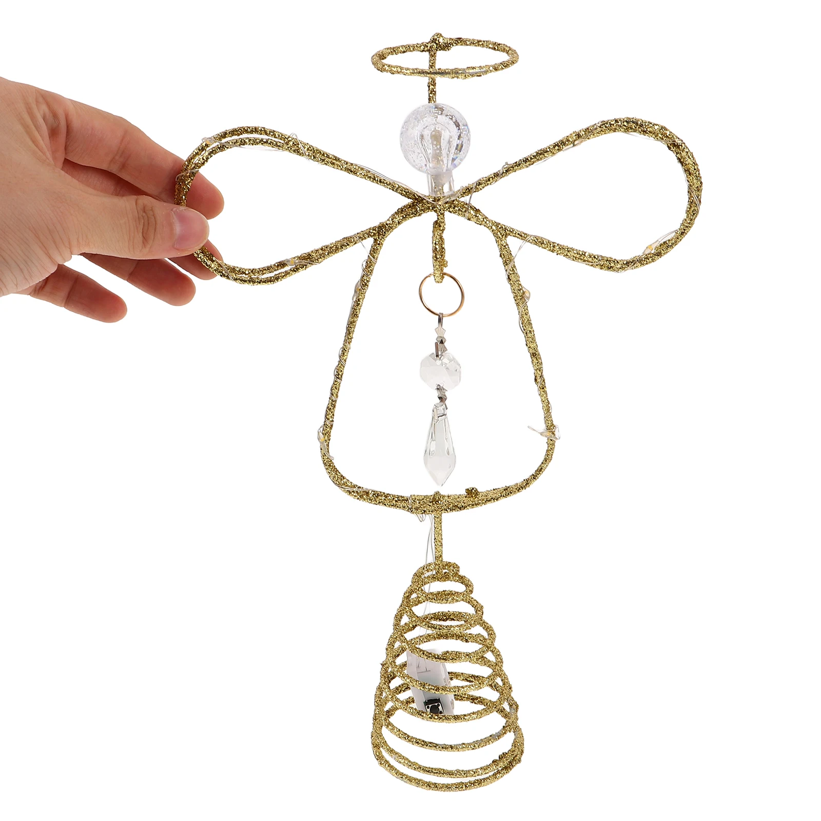 

Gold Wire Spiral Base Christmas Tree Topper Angel Glitter Gold Decorative Metal Ornament for Farmhouse Xmas New Year